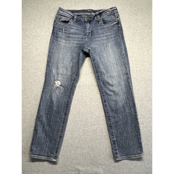 Kut from the Kloth Denim - Kut From The Kloth Straight Leg Jeans Women's 12 Blue Med Wash Denim Distressed